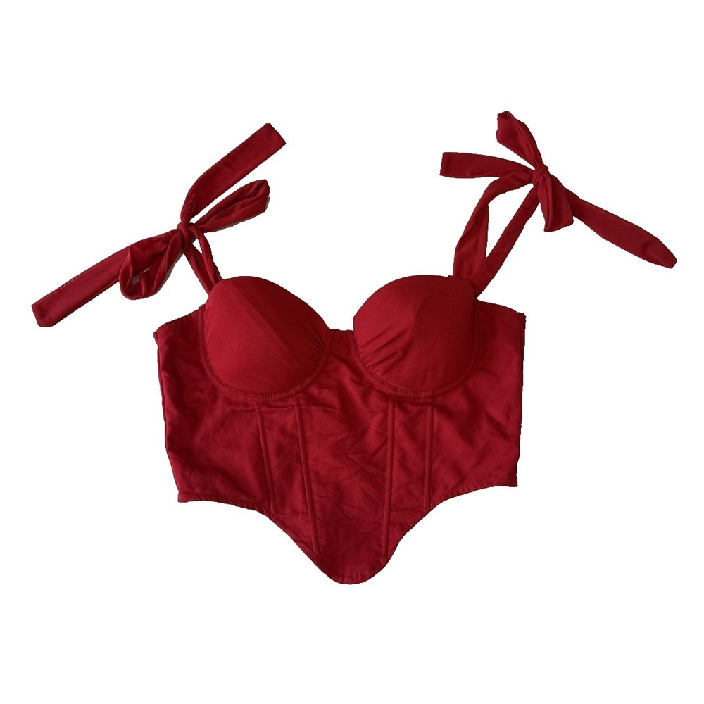 Windsor Red Corset Tie Shoulder Boned Corset Top M Coquette Y2K Romantic Regency